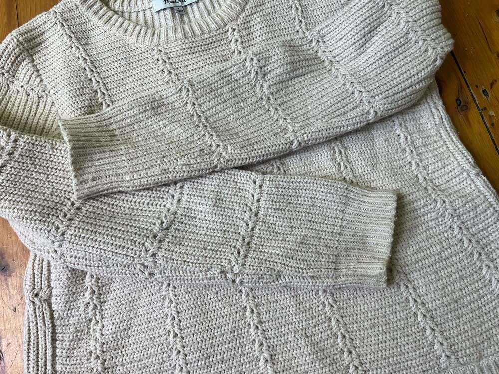 Madewell Women's Cream Textured Cable Knit Crewneck Sweater Small - Picture 6 of 7